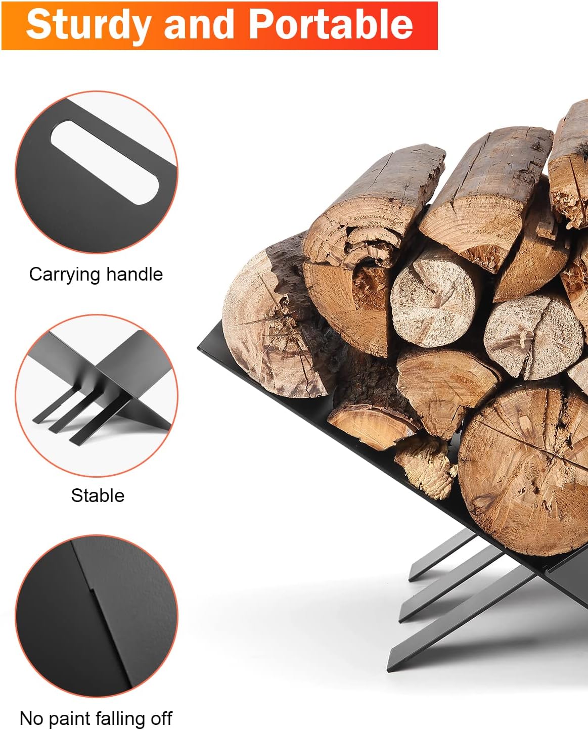 Fireplace Wood Storage Frame Bracket Black Power Coating Indoor Log Holder for Outdoor