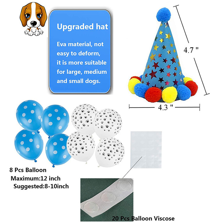 Pet Party Decoration Set Dog Bandana Hat Tie Balloons Supplies Happy Cake Topper Cloth