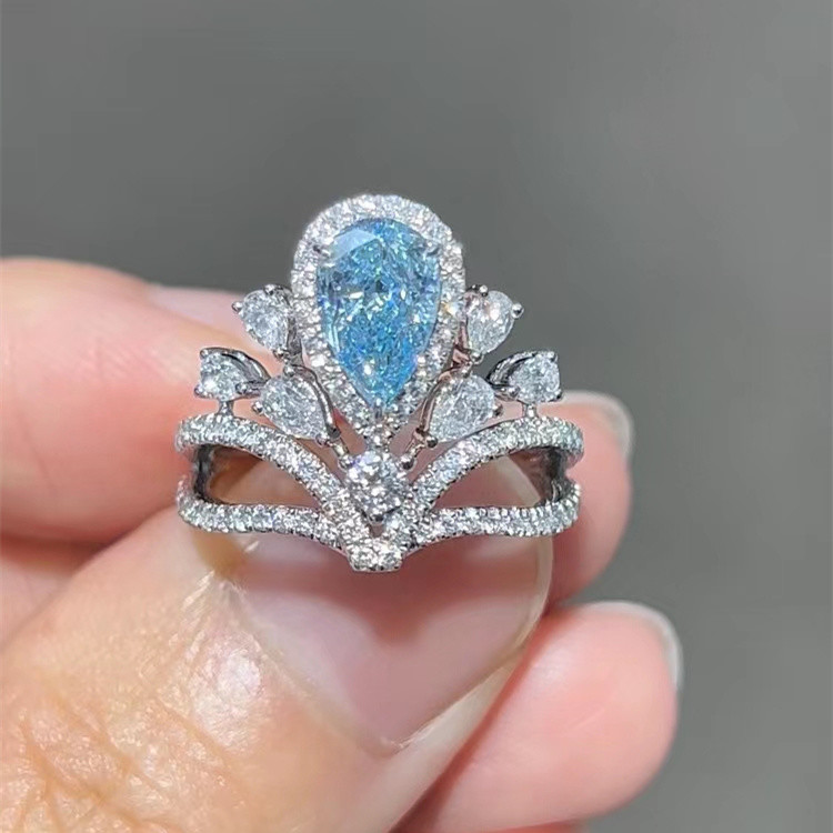 Fancy Intense Blue Lab Grown Diamond Rings 1.23ct VS IGI Cert 18k Gold Ring