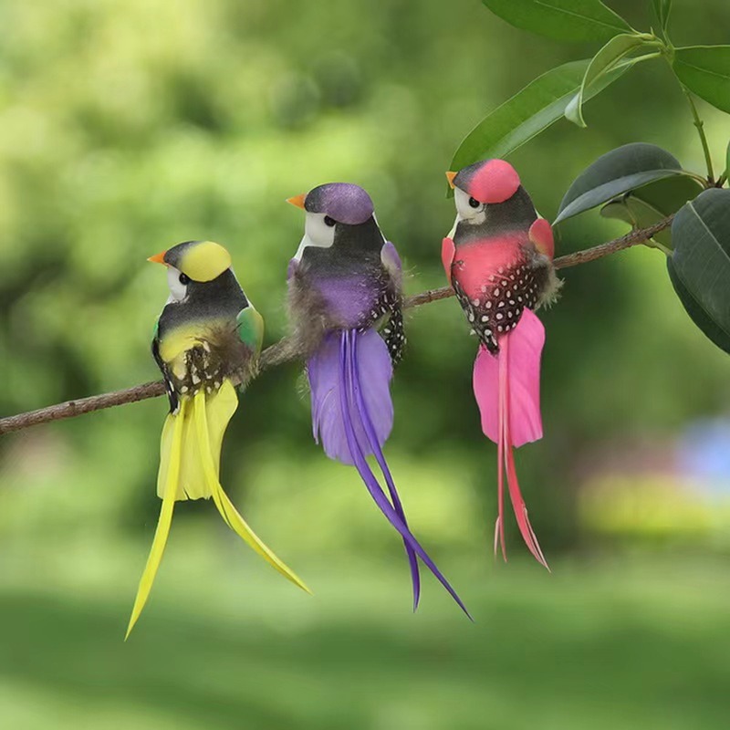 Christmas Party Decoration Dyed Artificial Birds With Feathers 10x10 cm