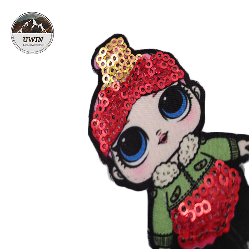 Durable LOL Doll Custom Woven Patches Sequin Material With Iron / Sewon Backing