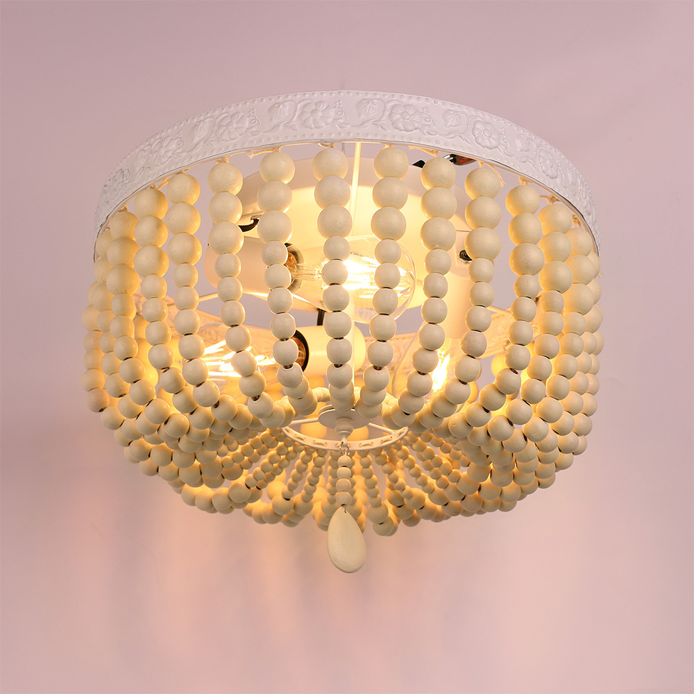 Retro round E27 LED adjustable height wooden bead ceiling chandelier lamp(WH-CI-147)