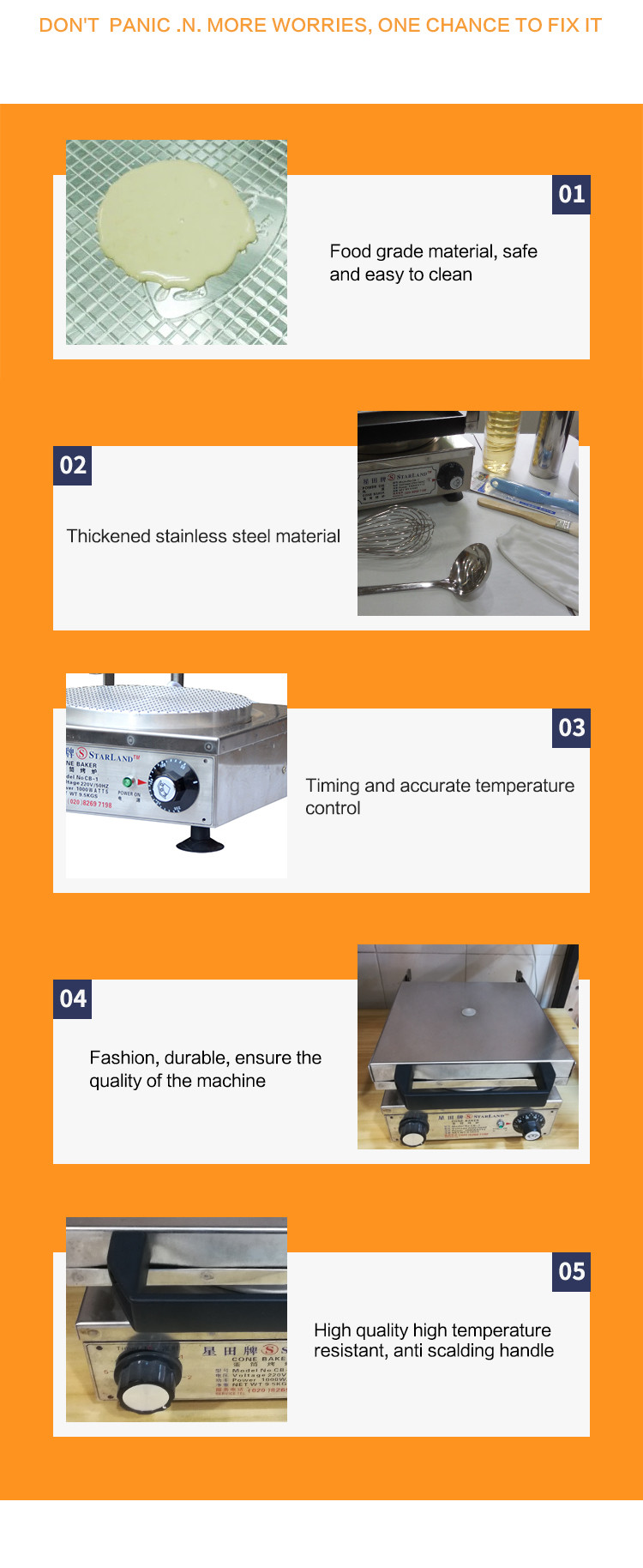 Cone Waffle Oven Equipment , Durable And Safe Aluminum , Template Manual Control Of Time And Temperature .