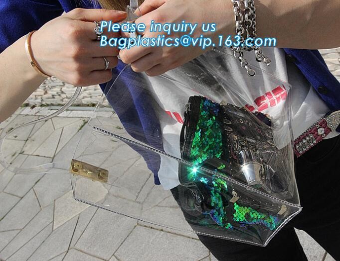 fashional pvc lcear plastic shoulder display shopping bag, Portable Clothing Storage Shopping Bag, Women Fashionable Tra