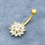 Gold Body Piercings Jewellery Flower Dangle Belly Button Piercing 12mm