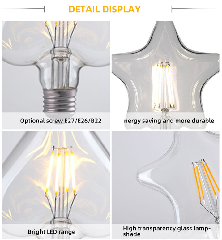 Five Pointed Star Edison LED Filament Bulb AC 220V 240V 3000K 800lm