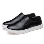 ODM Brand Mens Slip On Leather Sneakers Black / Brown Leather With White Out