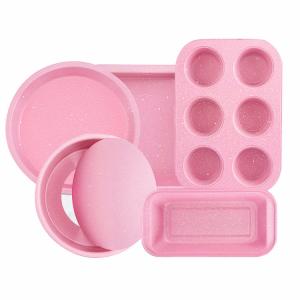 Quality OEM ODM Pink Nonstick Carbon Steel Bread Pan 5Pcs Cake Baking Pan Set wholesale