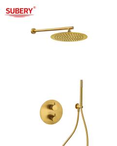 Quality Concealed In Wall Thermostatic Faucets Brushed Golden Brass OEM Round wholesale