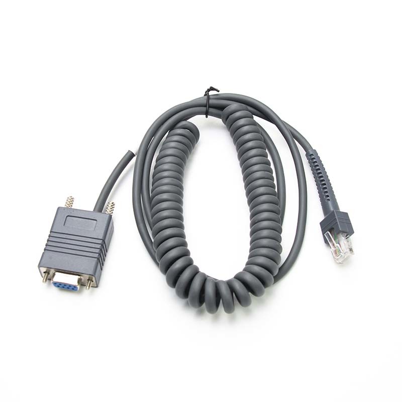 RJ45 RS232 Coiled Barcode Scanner Cables 3m For Motorola Symbol LS2208