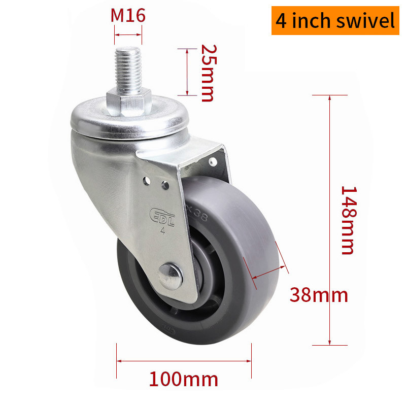 EDL Medium Duty TPE Caster 4inch 200kg Threaded by Swivel and Brake type 664S-56