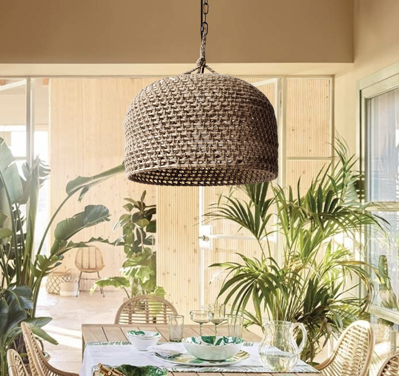 3500K Creative Rattan Pendant Light Switch Control For Living Room