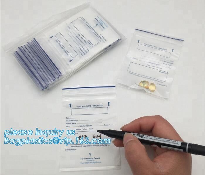 resealable one side clear pouch pharmacy small Zip lockk pill package zip lock plastic bags pills packaging bag, bagplasti