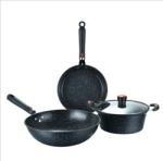 Multi Function Black Flat Bottom 3PCS Frying Non Stick Kitchen Cookware Sets