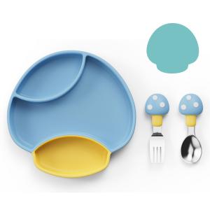 Quality Navy Blue 4pcs Baby Silicone Feeding Set Childrens Silicone Plates wholesale