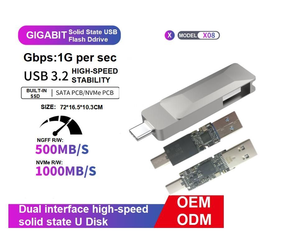 OEM X06 Portable Type-C Solid State Disks USB 3.2 Flash Drive Provides a Read Speed of up to 550MB/S and a Write Speed of 1000MB/S 1tb SATA and Nvme Interface