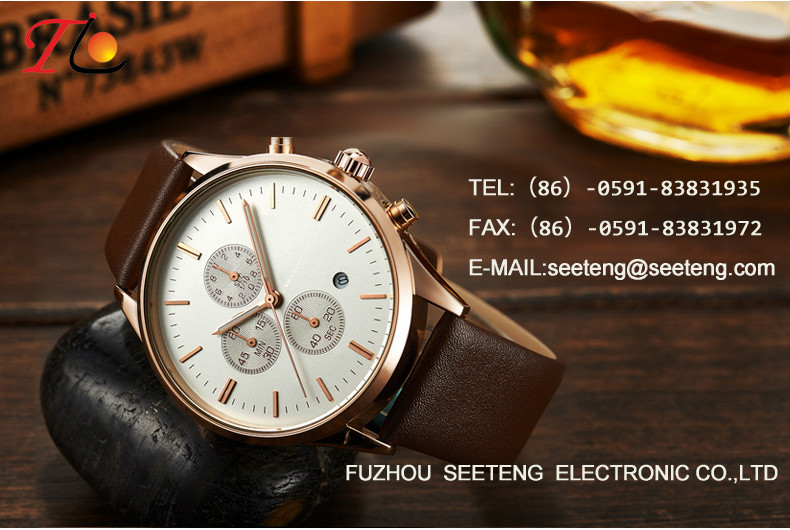 Brand high quality business Men's analog watch with pu leather strap