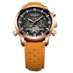 Durable Genuine Leather Wrist Watch Gold Case Hardlex Glass Black Dial