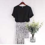 Round Neck Polyester moss Short Sleeve Women Blouse