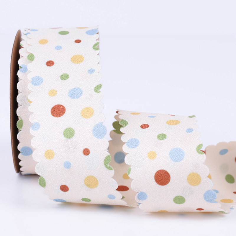 Round Dot Printed Polyester Ribbon 25mm-38mm Cotton Christmas Ribbon