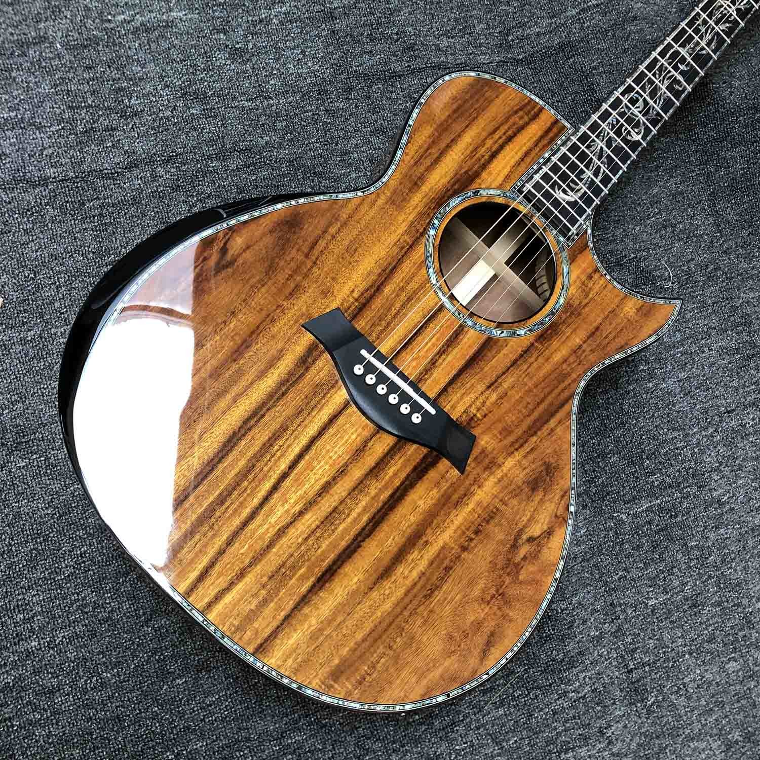 Custom 41 Inch Matte Solid KOA Top Acoustic Guitar with Abalone Ebony Fingerboard ArmRest KOA Wood Guitar