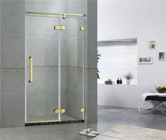 Golden Bronze Inline Frameless Corner Shower Doors 10mm Tempered Glass CE / SGCC
