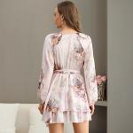 Bohemian Floral Print Lace Dress V Neck Long Sleeve Floral Dress
