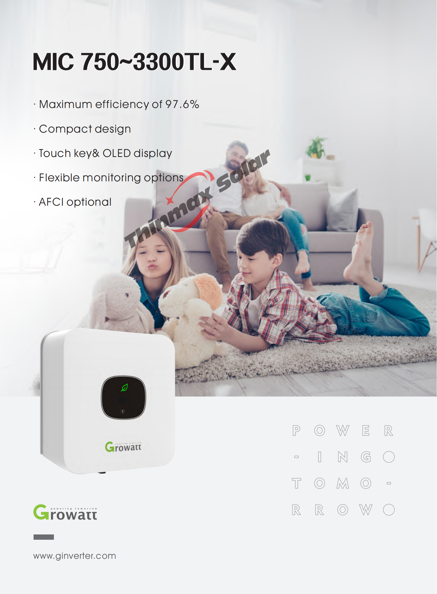 MPPT Hybrid Solar Power Inverter Growatt MIC 3000TL-X 3000W Single Phase On Grid Growatt 3kw Inverter