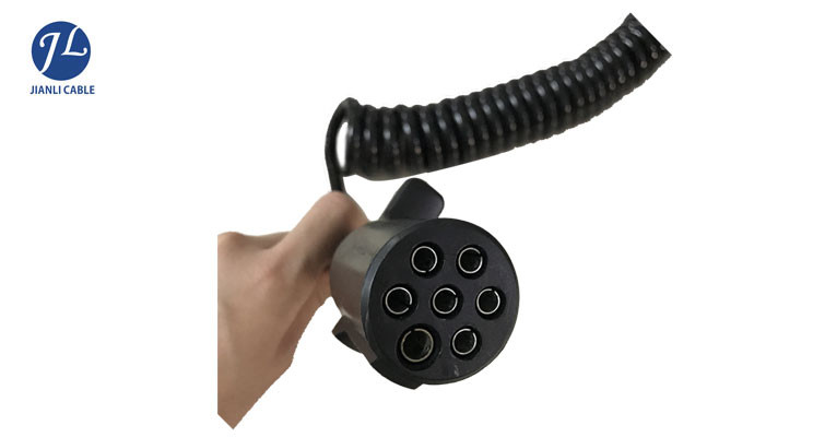 Retractile Spiral Power Cord With 7 Pin Waterproof Plug For Auto Rear Camera Systems