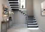 Solid Oak Wood Treads Building Floating Stairs With Tempered Glass Railing