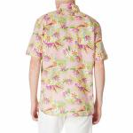 Floral Print Mens Casual Short Sleeve Shirts Button Down 52% Linen 48% Cotton