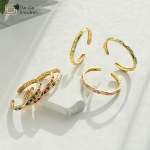 Quality Enamel Evil Eye 18k Gold Bangle Diamond Zircon Adjustable Open Bracelets Jewelry wholesale