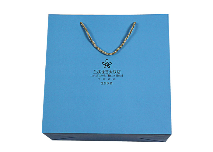 Blue Paper Bag For Shopping Embossing and Debossing Finishing