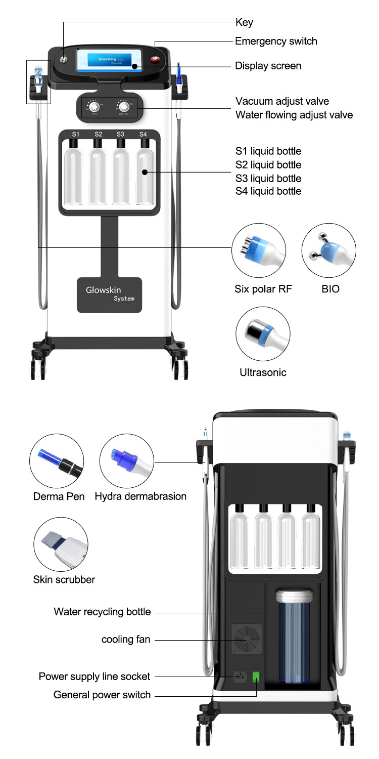 Skin Polishing Beauty Therapy Machines 10 In 1 Hydro Crystal Microdermabrasion Machine