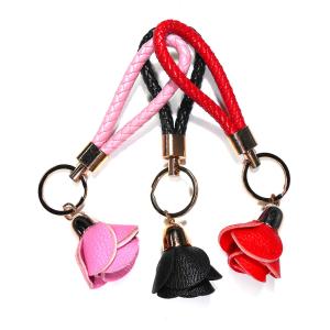 Quality ROHS Leather Flower Keychain , Gold Plating Rose Flower Keychain wholesale