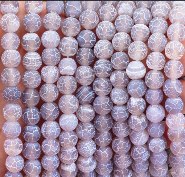 Grey Weathered Agate Loose Bead Strands Semi Precious Stone Matt Frosted Cracked