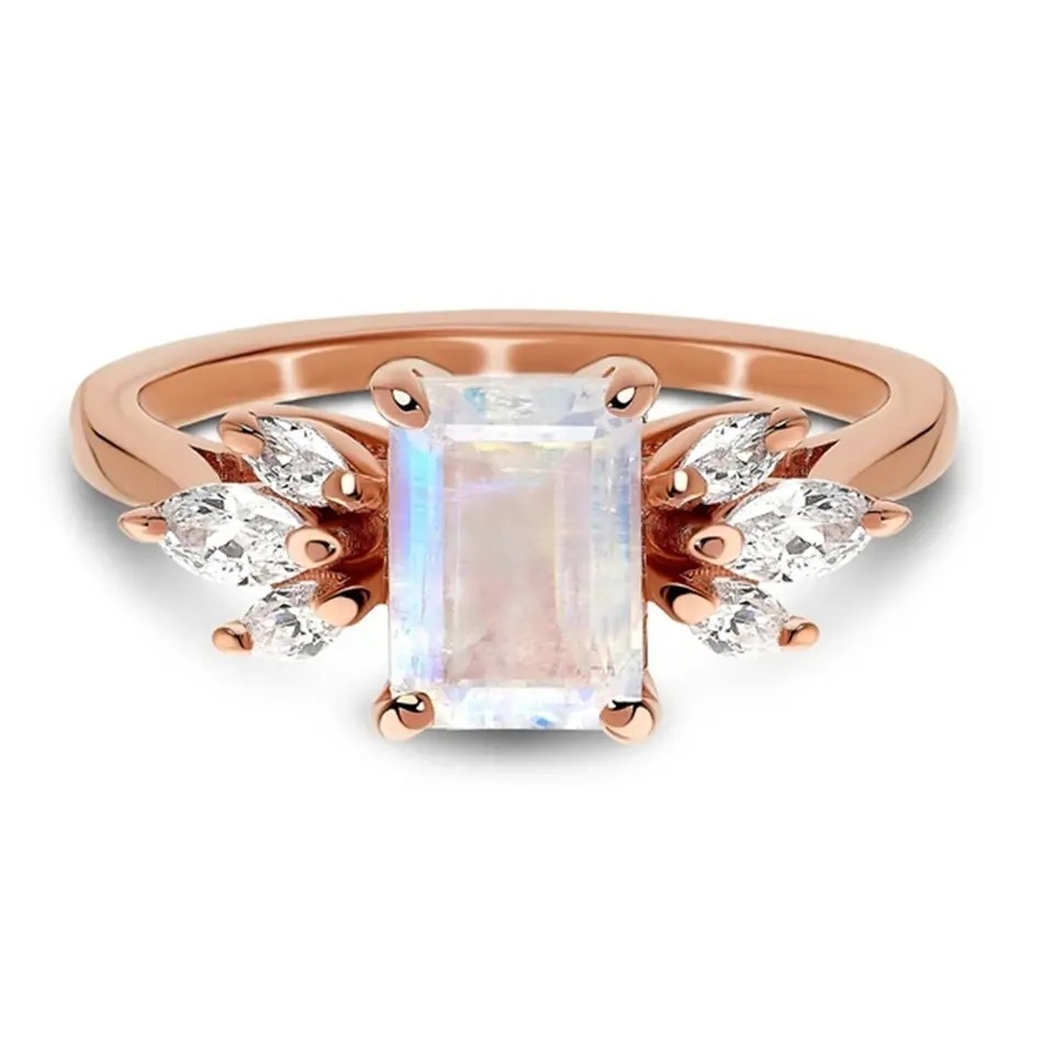 925 Sterling Silver Fashion Design Exquisite Dainty Moonstone Ring