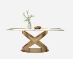 White Rectangular Stone Dining Table Chair Sets Bronze Pedestals