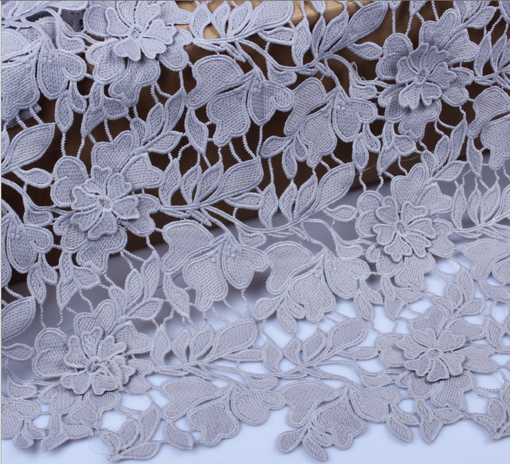 100% Cotton Fiber Water Soluble Embroidery Fabric with Lace applique Black Ivory Double Color