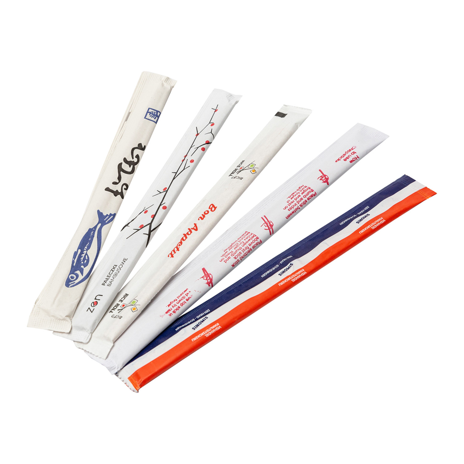 Chinese Twins Disposable Bamboo Chopsticks Custom Printed Logo 21cm With Sleeve