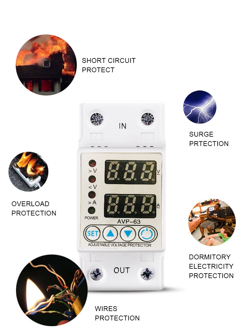 Adjustable over voltage under voltage protection Digital Voltage Protector Home