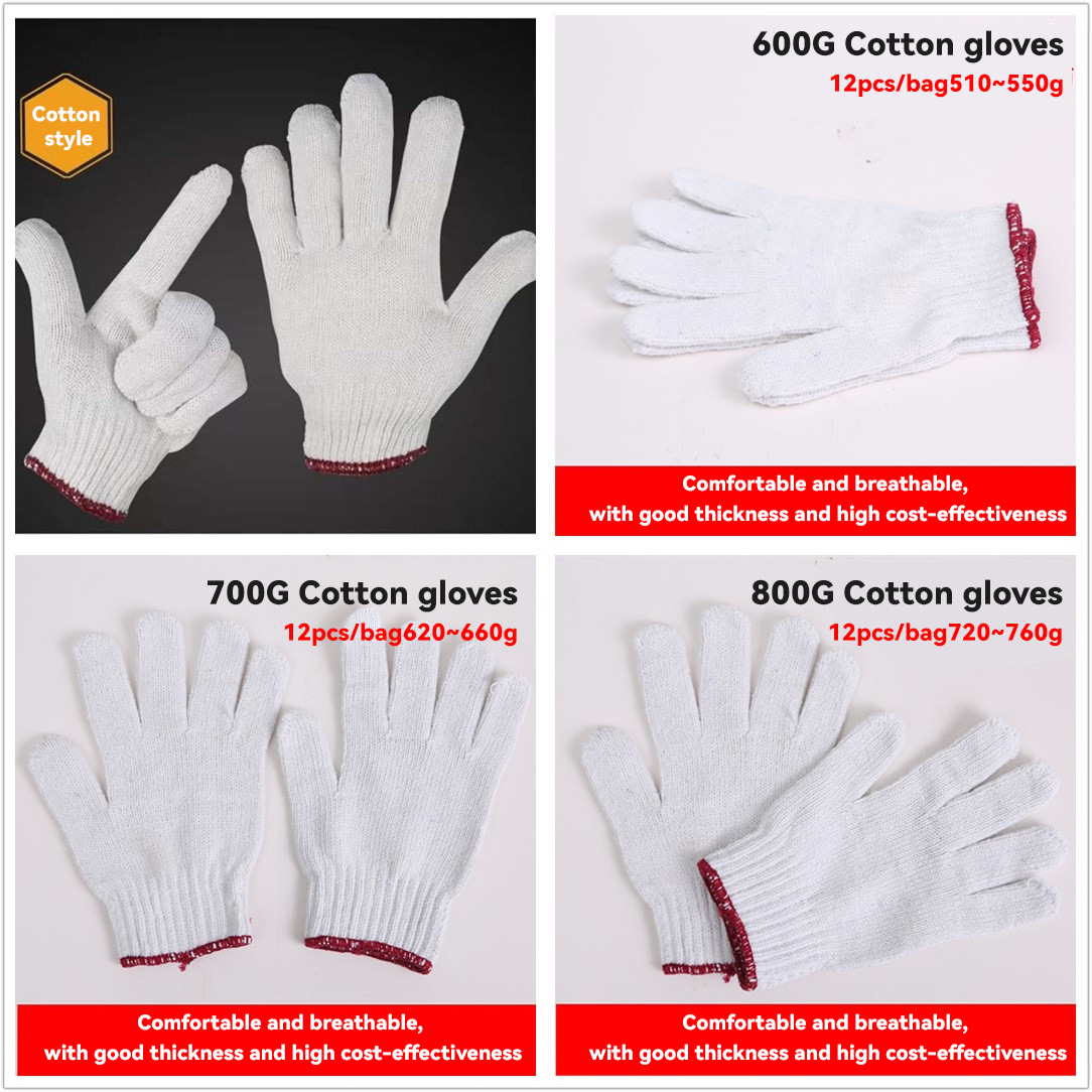 Hard-Wearing Deep White Cotton Hand Safety Knitted Work Gloves with Customized Weight