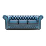 Blue Vintage Leather Chesterfield 3 Seater Sofa Set Low Back Style