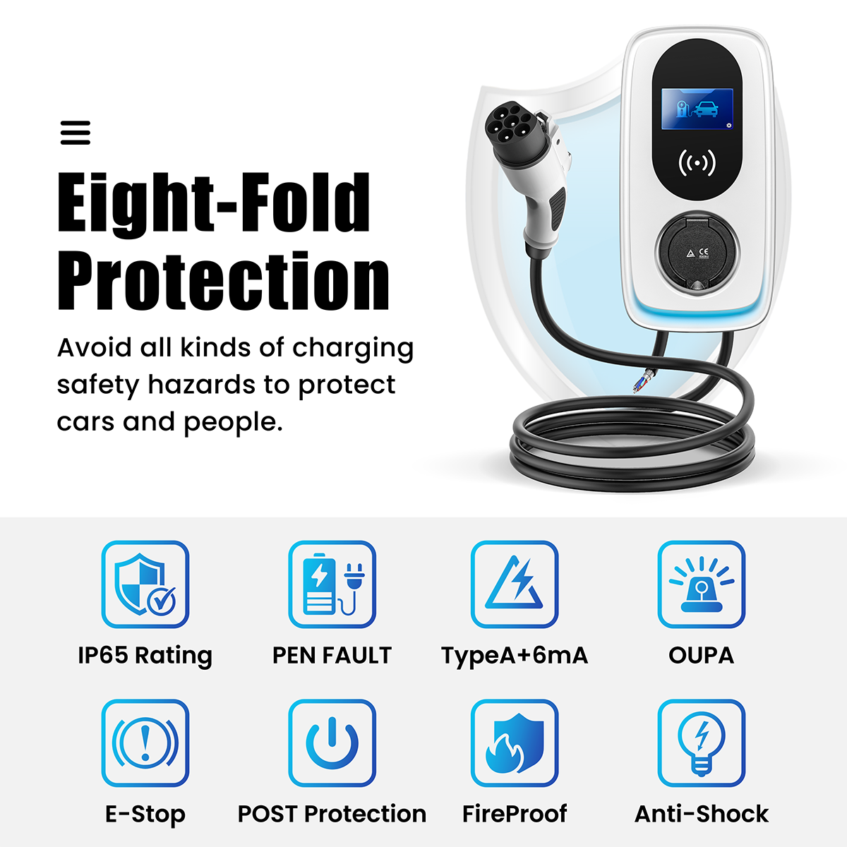 IP 65 Level MAXPOWER OCPP CCS2 22kw Wall Mounted EVSE AC Commercial EV Charger with LAN Network Connection