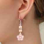 8mm Beads Pink Freshwater Pearls Dangle Hook Earrings Flower Charm