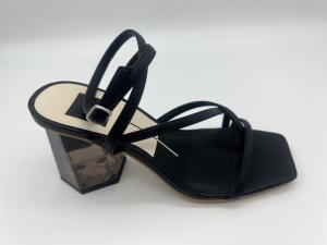 Quality Wide Fit Black Ladies Soft Leather Sandals Summer Square Toe Ankle Strap Heels wholesale