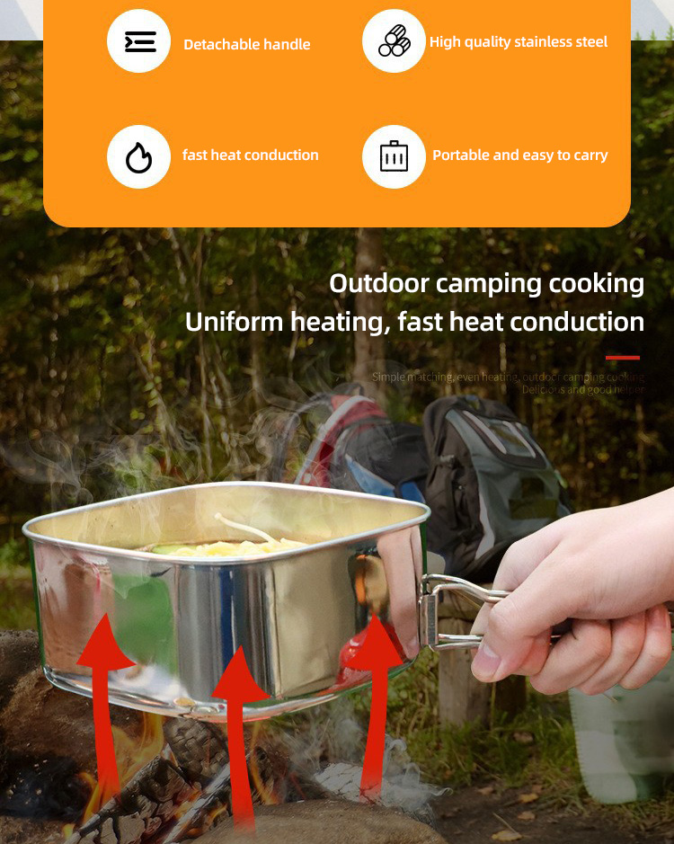 Lightweight Backpacking Outdoor Kitchen Picnic Pot Pan Stainless Steel 6 PCS Camping Cookware Set For Out Door Hiking