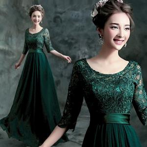 Quality Dark Green O Neck Mother Dresses Lace Elegant Evening Dresses TSJY056 wholesale