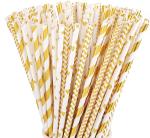 7.75 Inches Biodegradable Gold Striped Star Wave Heart Paper Straws