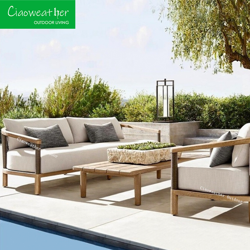 SO1012TW-RA Teak Wood Frame Modern Outdoor Furniture Set for Garden